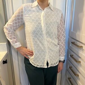 White Sheer Button-Up Blouse